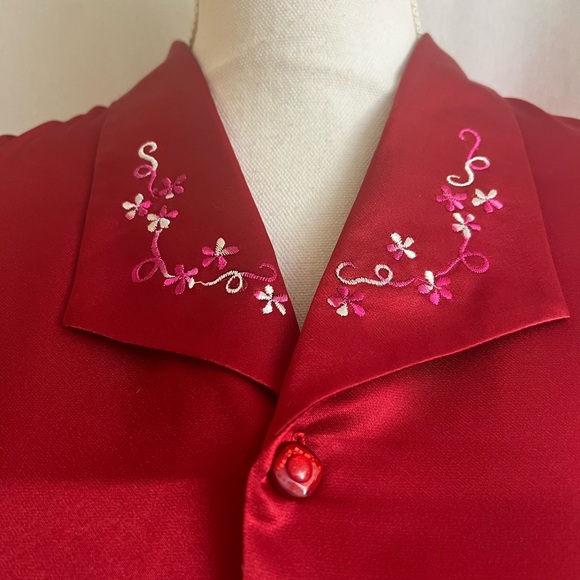 Custom made silk pajama S  cranberry red - Picture 2 of 11